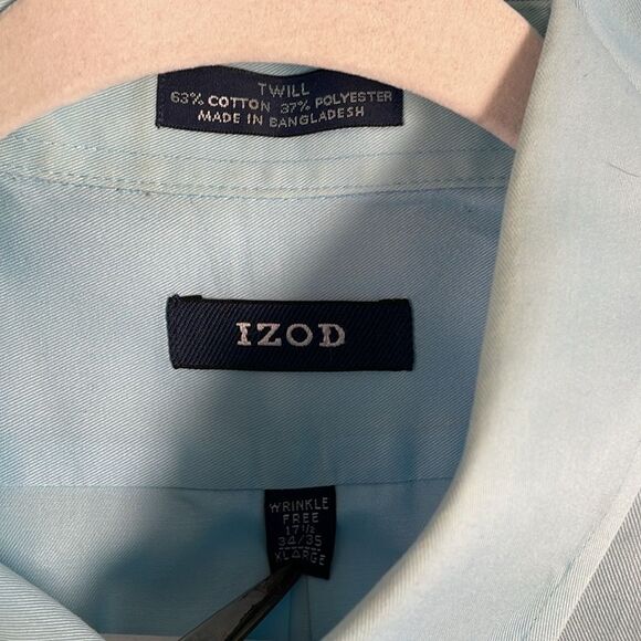 Izod Wrinkle Free Twill Light Blue Collar Dress Shirt,Size 17 1/2 34/35 Large - Picture 8 of 9